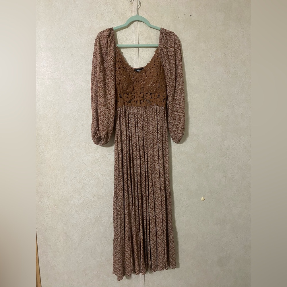 Boho Long Sleeve Brown Maxi Dress